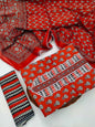 Tie Work Hand Block Suit Set with Cotton Dupatta
