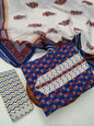 Tie Work Hand Block Suit Set with Cotton Dupatta