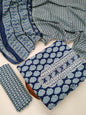 Tie Work Hand Block Suit Set with Cotton Dupatta