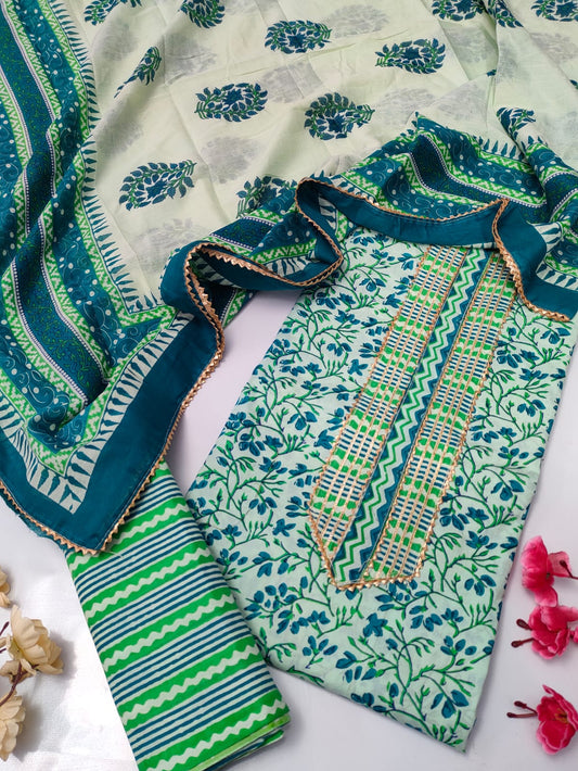Tie Work Suit Set with Cotton Dupatta - TSPSMTWVJ12