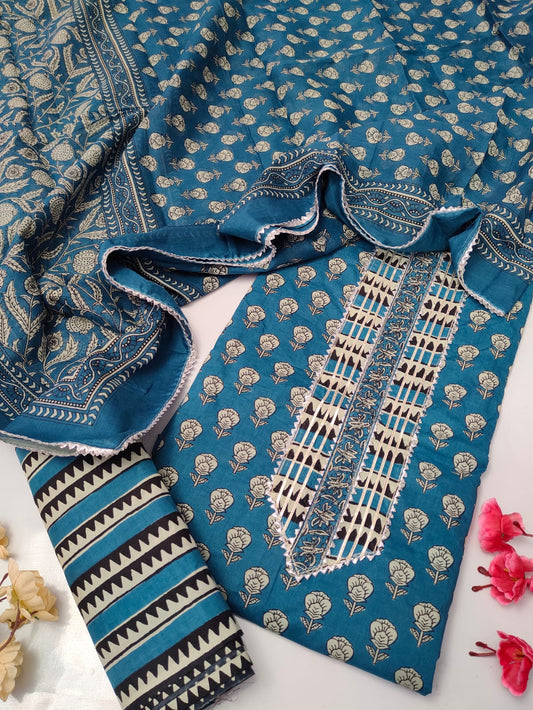 Tie Work Suit Set with Cotton Dupatta - TSPSMTWVJ15