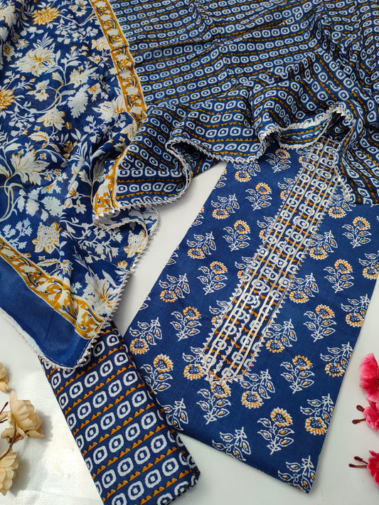 Tie Work Suit Set with Cotton Dupatta - TSPSMTWVJ17