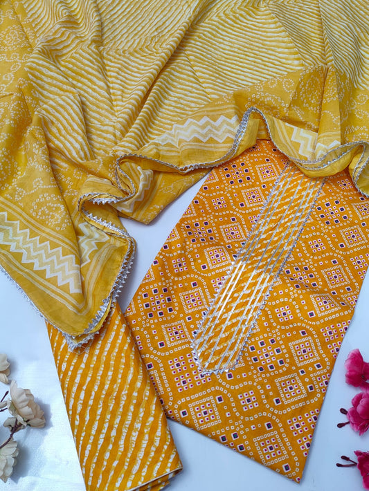 Tie Work Suit Set with Cotton Dupatta - TSPSMTWVJ19