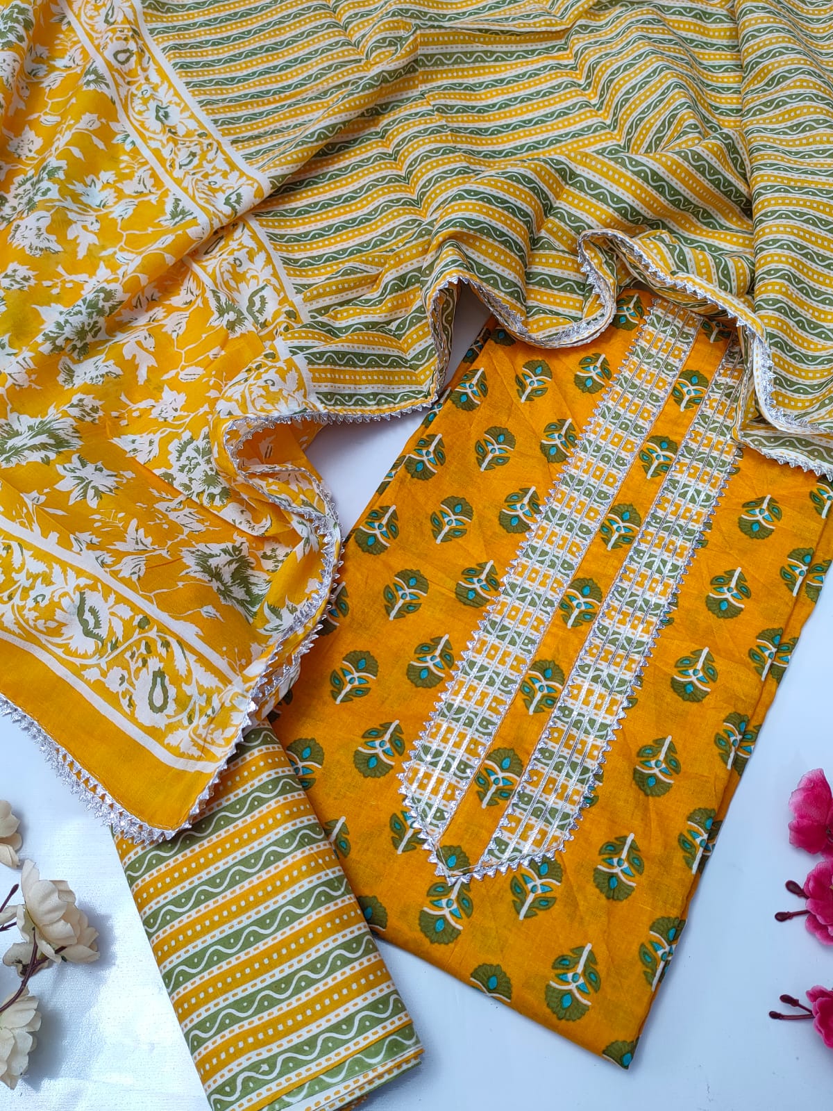 Tie Work Suit Set with Cotton Dupatta - TSPSMTWVJ20