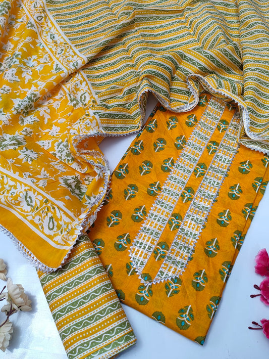 Tie Work Suit Set with Cotton Dupatta - TSPSMTWVJ20