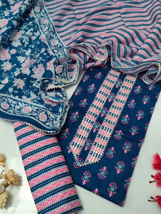 Tie Work Suit Set with Cotton Dupatta - TSPSMTWVJ22