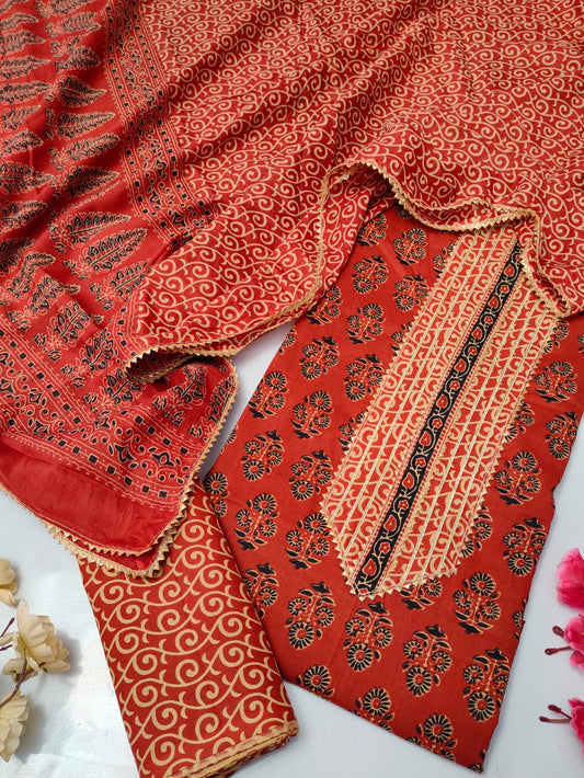 Tie Work Suit Set with Cotton Dupatta - TSPSMTWVJ23