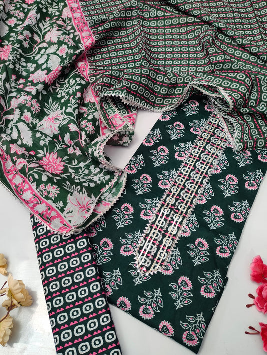 Tie Work Suit Set with Cotton Dupatta - TSPSMTWVJ25