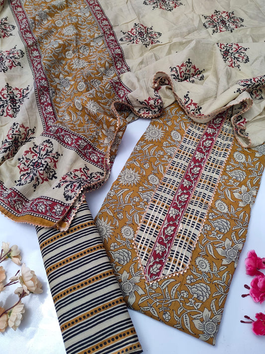 Tie Work Suit Set with Cotton Dupatta - TSPSMTWVJ2