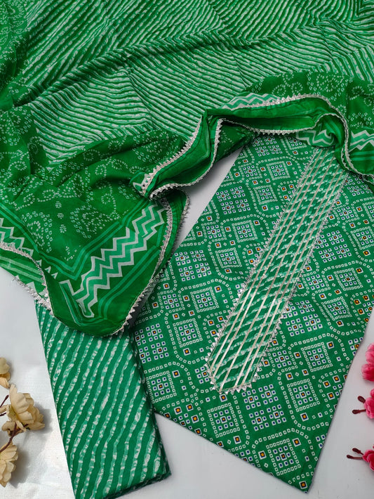 Tie Work Suit Set with Cotton Dupatta - TSPSMTWVJ35