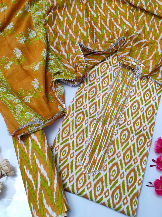 Tie Work Suit Set with Cotton Dupatta - TSPSMTWVJ43