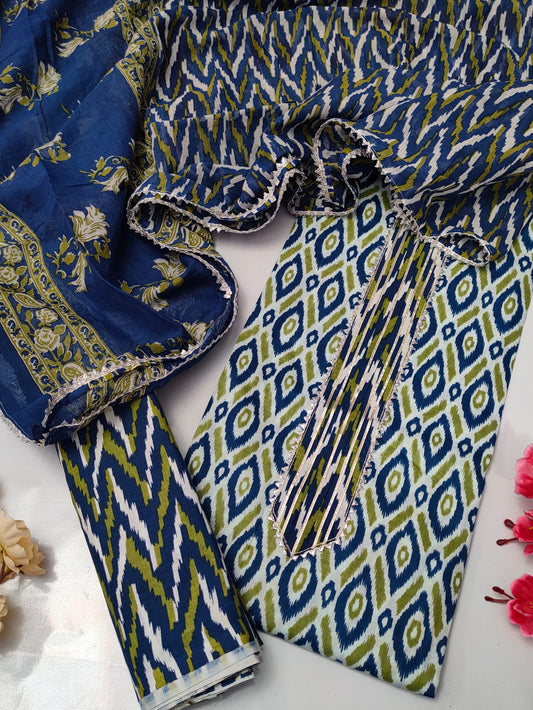 Tie Work Suit Set with Cotton Dupatta - TSPSMTWVJ44