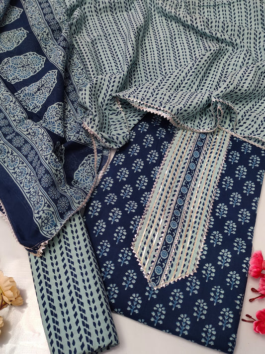 Tie Work Suit Set with Cotton Dupatta - TSPSMTWVJ51