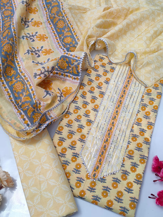 Tie Work Suit Set with Cotton Dupatta - TSPSMTWVJ53