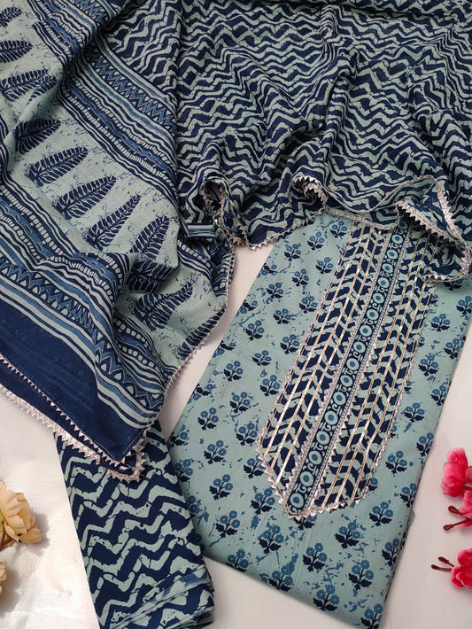 Tie Work Suit Set with Cotton Dupatta - TSPSMTWVJ55