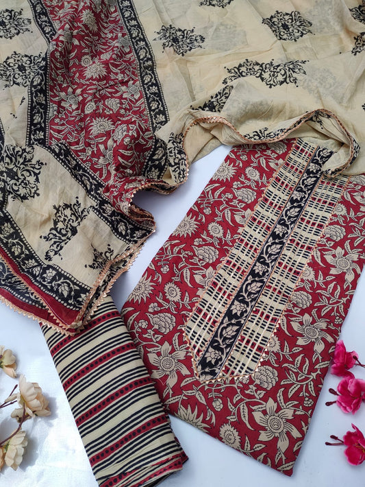 Tie Work Suit Set with Cotton Dupatta - TSPSMTWVJ6