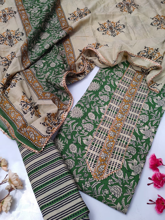 Tie Work Suit Set with Cotton Dupatta - TSPSMTWVJ9