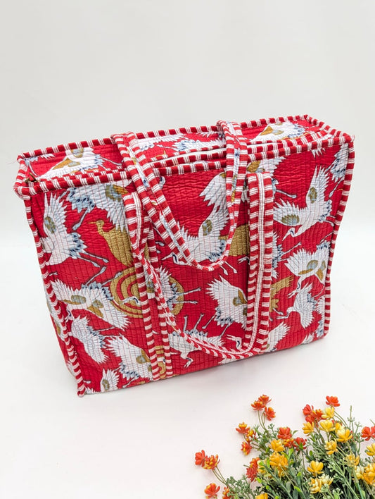 Quilted Tote Bag with zipper - 17x18x 6 inches