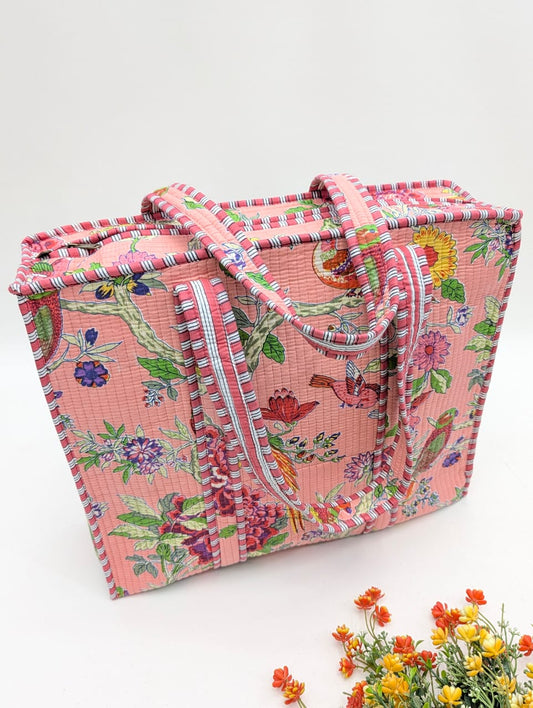 Quilted Tote Bag with zipper - 17x18x 6 inches