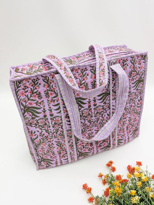 Quilted Tote Bag with zipper - 17x18x 6 inches
