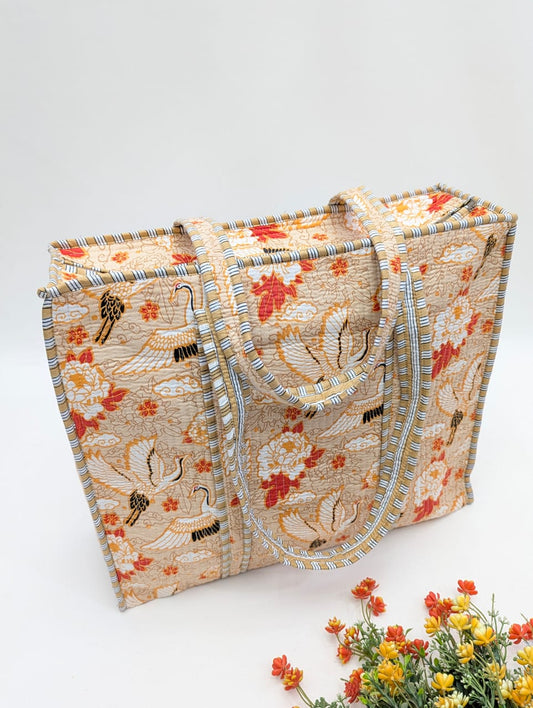 Quilted Tote Bag with zipper - 17x18x 6 inches