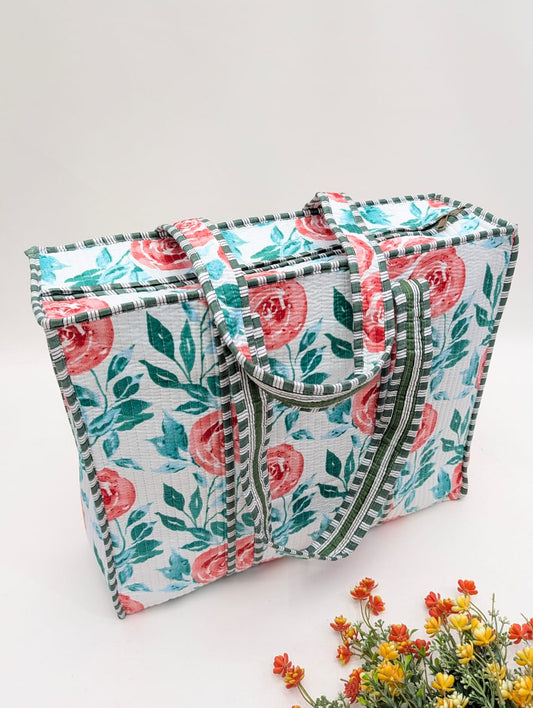 Quilted Tote Bag with zipper - 17x18x 6 inches