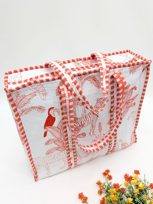 Quilted Tote Bag with zipper - 17x18x 6 inches