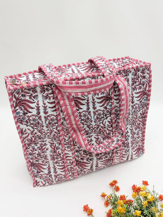 Quilted Tote Bag with zipper - 17x18x 6 inches