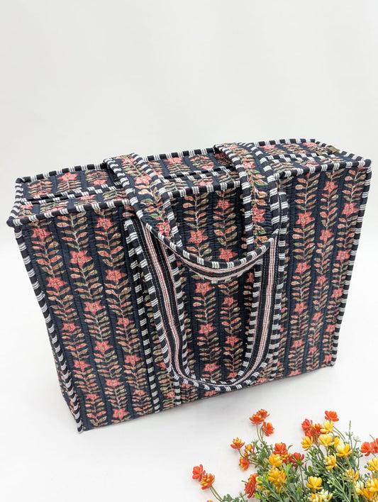 Quilted Tote Bag with zipper - 17x18x 6 inches