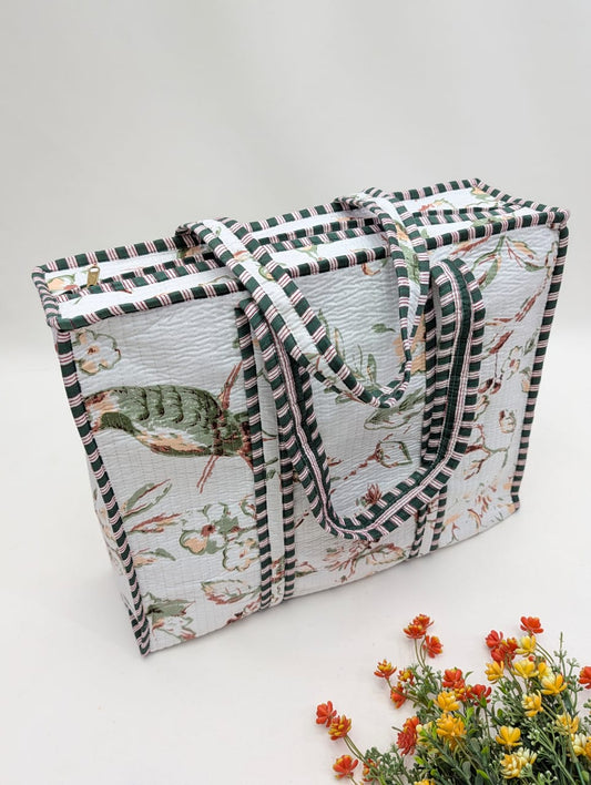 Quilted Tote Bag with zipper - 17x18x 6 inches