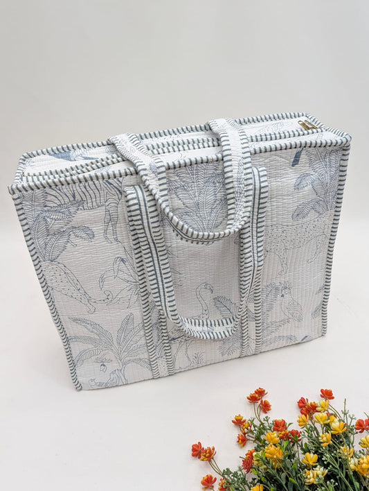 Quilted Tote Bag with zipper - 17x18x 6 inches