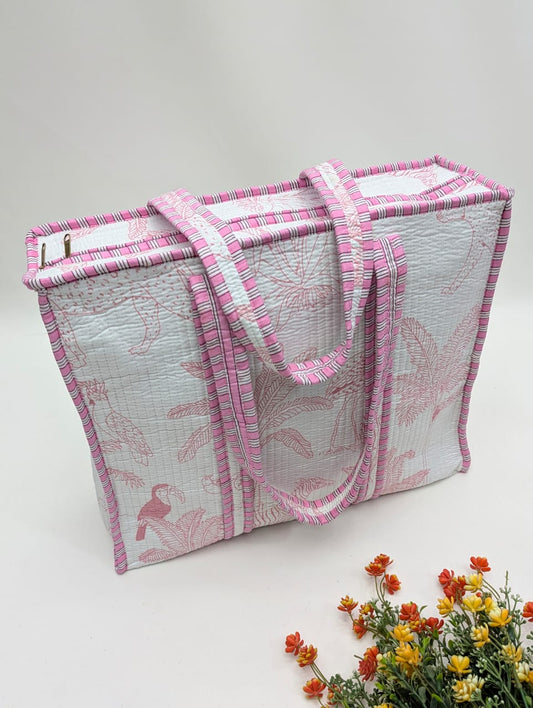 Quilted Tote Bag with zipper - 17x18x 6 inches