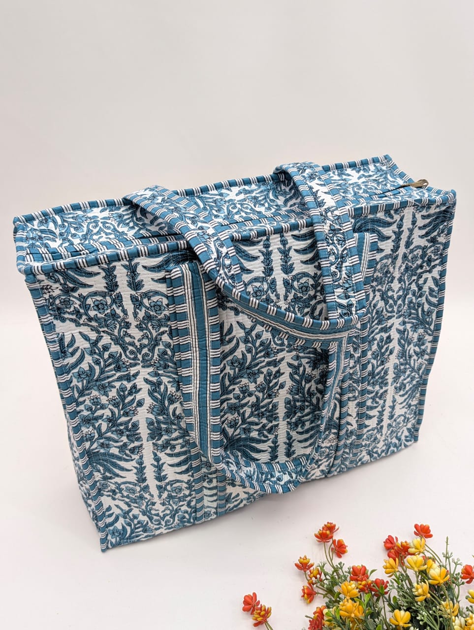 Quilted Tote Bag with zipper - 17x18x 6 inches