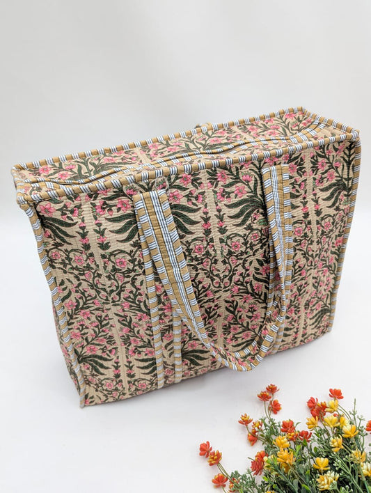 Quilted Tote Bag with zipper - 17x18x 6 inches