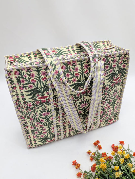 Quilted Tote Bag with zipper - 17x18x 6 inches