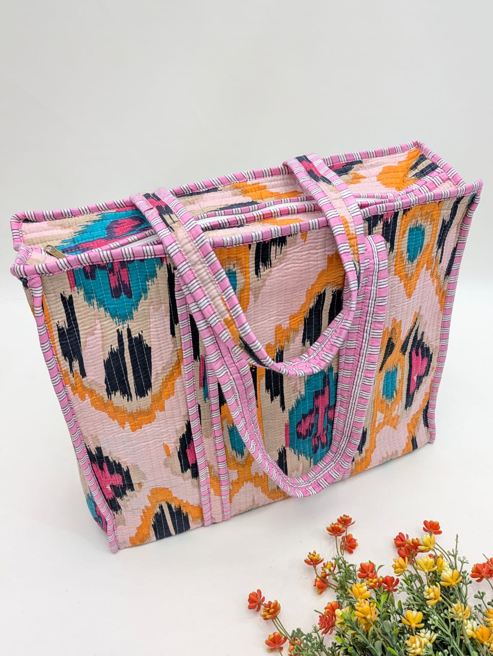 Quilted Tote Bag with zipper - 17x18x 6 inches