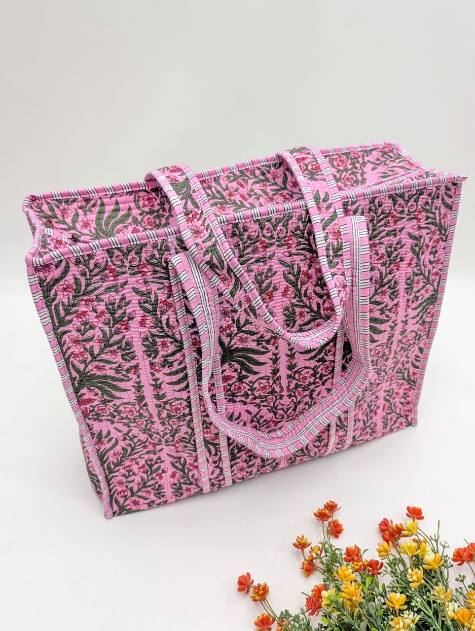 Quilted Tote Bag with zipper - 17x18x 6 inches