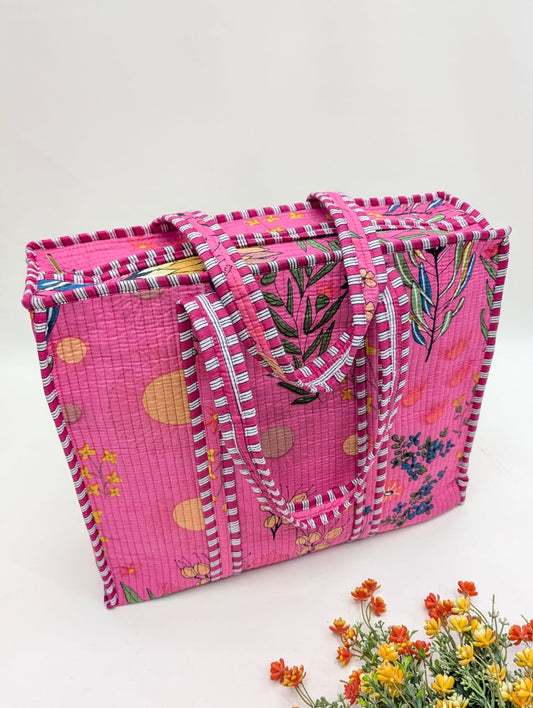 Quilted Tote Bag with zipper - 17x18x 6 inches